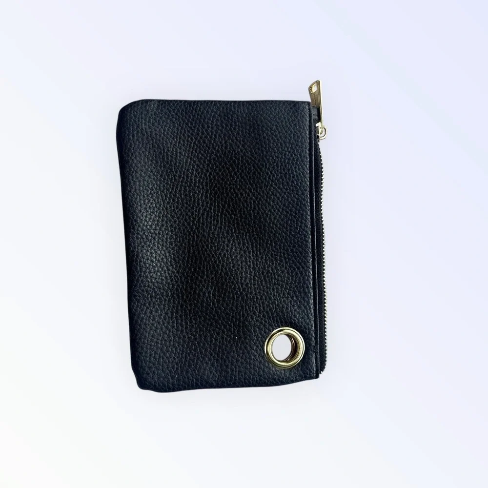 Juicy Couture Black‎ Pebbled Faux Leather Pouch Gold Grommet Zip Clutch Bag
